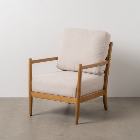 Leunstoel Beige Natuurlijk Rubberwood Hout MDF Foam 100 % polyester 65