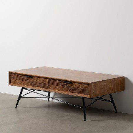 Tischdekoration LAGOM Schwarz natürlich Eisen Kautschukholz 120 x 60