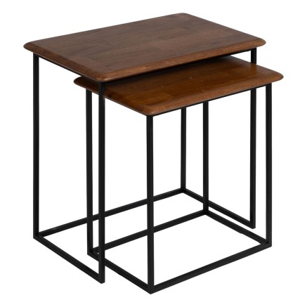 Table d'appoint LAGOM Noir Naturel Fer Bois d'hévéa 60 x 40 x 60 cm
