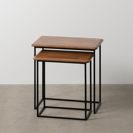 Mesa auxiliar LAGOM Negro Natural Hierro Madera de caucho 60 x 40 x 60
