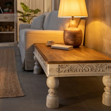 Table Basse Blanc Naturel 120 x 70 x 45 cm 2