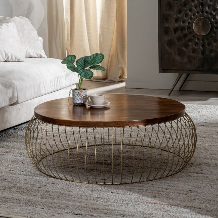 Table Basse Doré Naturel 103 x 103 x 33 cm 2