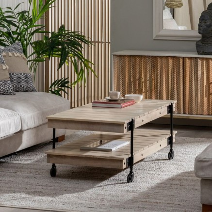 Table Basse Noir Naturel 130 x 64 x 48 cm 2