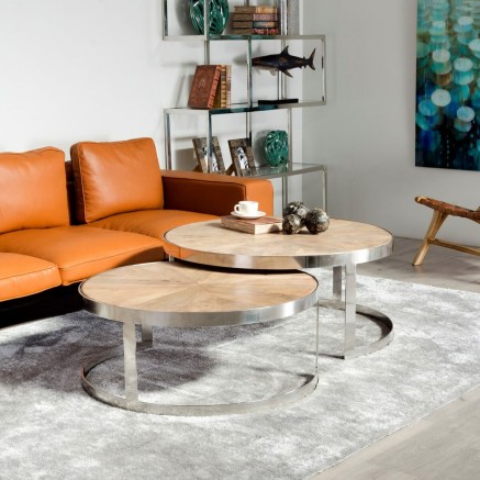 Mesa de Centro Plateado Natural 100 x 100 x 45 cm (2 Unidades) 2