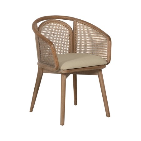 Silla de Comedor Beige Natural Madera de caucho Algodón Poliéster 59