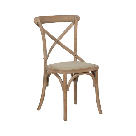 Silla de Comedor Beige Natural Madera de caucho Algodón Poliéster 44