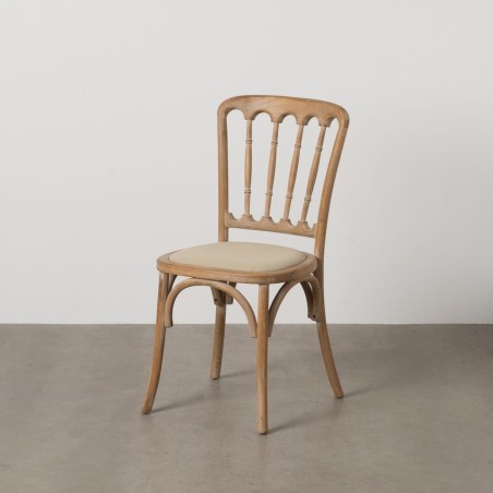 Silla de Comedor Beige Natural Madera de caucho Algodón Poliéster 45