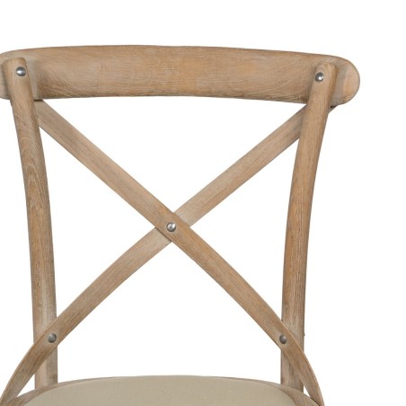 Silla de Comedor Beige Natural Madera de caucho Algodón Poliéster 44