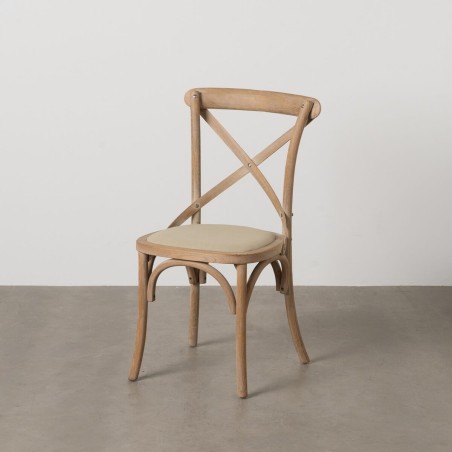 Silla de Comedor Beige Natural Madera de caucho Algodón Poliéster 44
