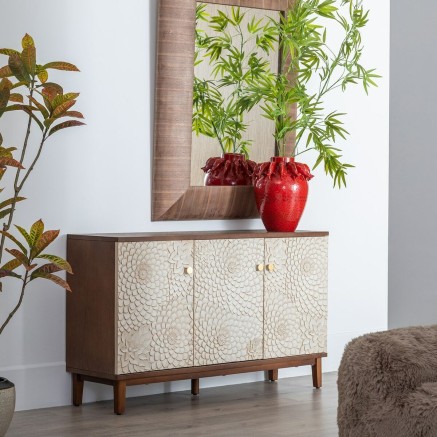Aparador MANACOR Blanco Marrón Madera de pino 135 x 40 x 80 cm 2