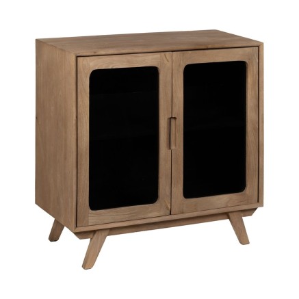 Meuble d'Appoint BURNIE Noir Naturel Verre Bois de manguier 81 x 41 x