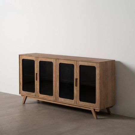 Anrichte BURNIE Schwarz natürlich Kristall Mango-Holz 162 x 41 x 83 c