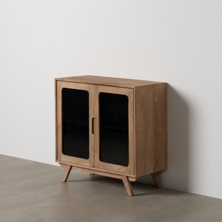 Meuble d'Appoint BURNIE Noir Naturel Verre Bois de manguier 81 x 41 x
