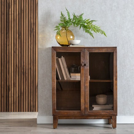 Armoire Marron Verre Bois de manguier 80 x 40 x 100 cm 2