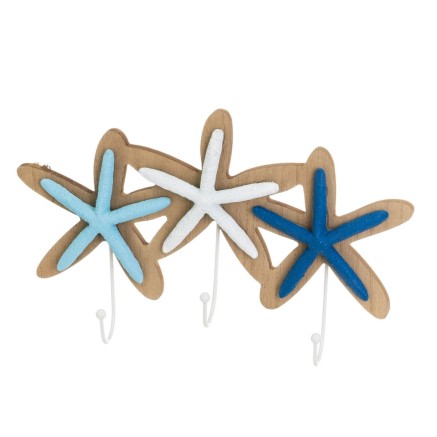 Wandkapstok Blauw Wit Natuurlijk Metaal Ijzer Hout MDF 30 x 5 x 19 cm