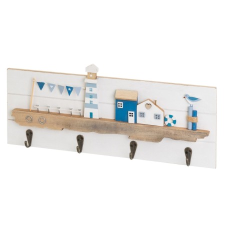 Perchero de Pared Blanco Natural Metal Hierro Madera MDF 40 x 4 x 18 c