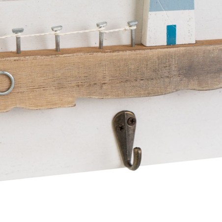 Perchero de Pared Blanco Natural Metal Hierro Madera MDF 40 x 4 x 18 c