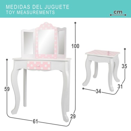 Tocador Con Banqueta Teamson Rosa Blanco Lunares 63 x 100 x 29 cm 2