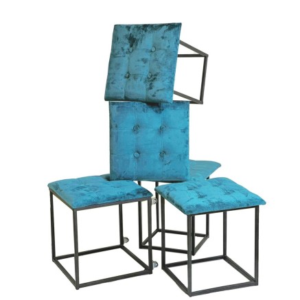 Set of stools GO GIFT Transformer Blue Velvet Steel 50 x 50 x 50 cm Po 2