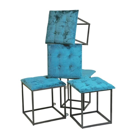 Set of stools GO GIFT Transformer Blue Velvet Steel 50 x 50 x 50 cm Po