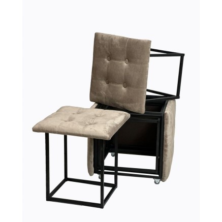 Stuhl-Set GO GIFT Transformer Capuccino Samt Stahl 50 x 50 x 50 cm Puf 2