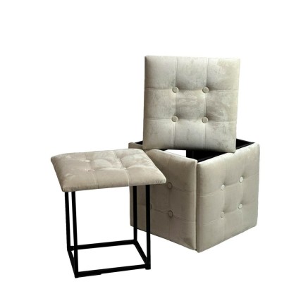 Juego de taburetes GO GIFT Transformer Crema Terciopelo Acero 50 x 50 2