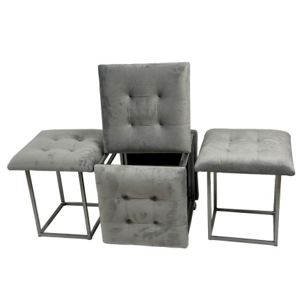 Stuhl-Set GO GIFT Transformer Grau Samt Stahl 50 x 50 x 50 cm Puff 5 i 2