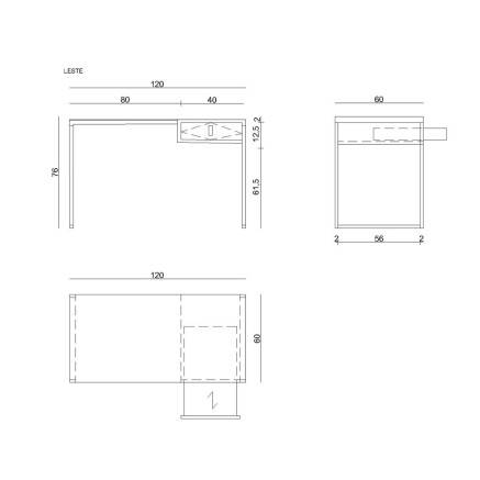 Bureau Unique LESTE JSBG-142-1 Noir Acier 120 x 76 x 60 cm 2