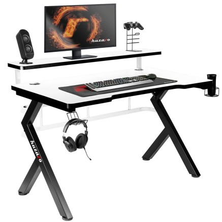 Bureau Gaming Huzaro HZ-Hero 5.0 White Wit Zwart Koolstofvezel 120 x 6