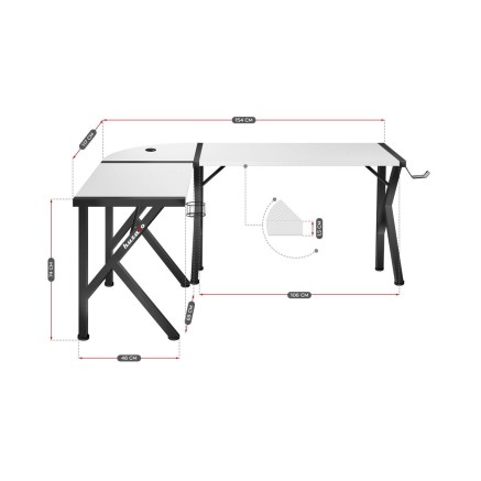 Bureau Huzaro Hero 6.3 Blanc Noir Acier Fibre de Carbone 154 x 74 x 11