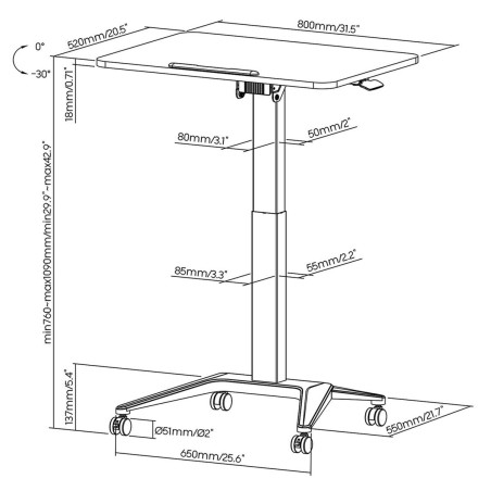 Bureau MacLean MC-453B Zwart Staal 80 x 52 cm