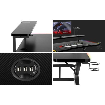 Mesa de Escritorio Gaming Huzaro HZ-Hero 5.0 RGB Negro Acero Fibra de 2