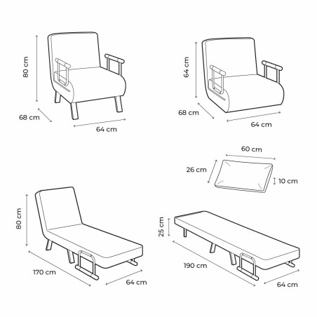 Sofá Cama Convertible Individual 4 en 1 InnovaGoods Negro (Reacondici