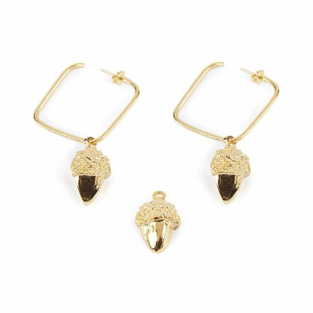 Orecchini Donna Shabama  Ottone Ghianda Bagno di flash oro 3 cm