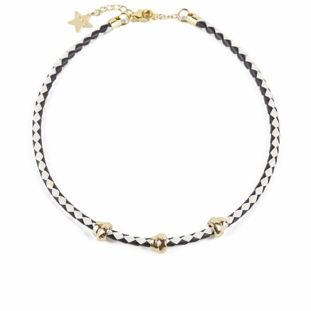 Ladies' Necklace Shabama Namibia Brass gold-plated Leather 38 cm Set 3