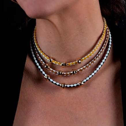 Collar Mujer Shabama Namibia Latón Bañado en oro Cuero 38 cm Set 3 P 2