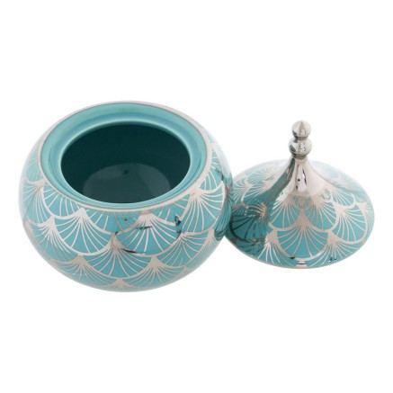 Scatola-Portagioie DKD Home Decor Porcellana Turchese 14 x 14 x 17 cm 2