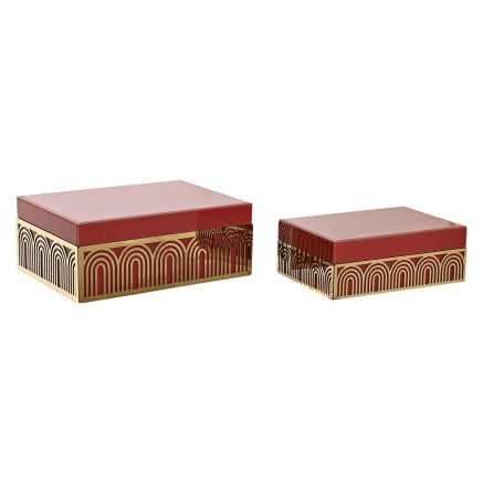 Scatola-Portagioie DKD Home Decor Metallo Cristallo Rosso Dorato Legno