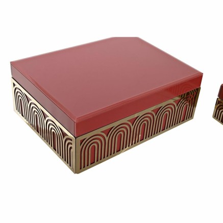 Doos-Juwelenkistje DKD Home Decor Metaal Kristal Rood Gouden Hout MDF 2