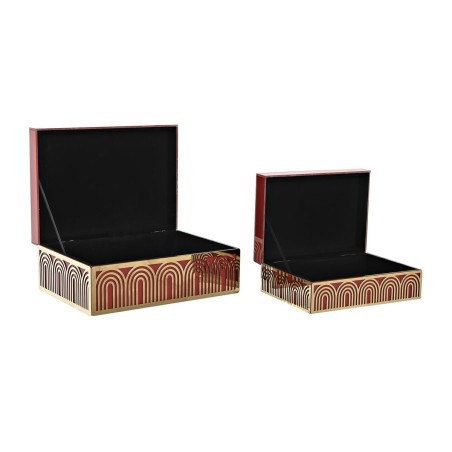 Doos-Juwelenkistje DKD Home Decor Metaal Kristal Rood Gouden Hout MDF