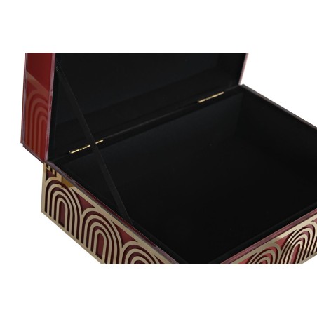Doos-Juwelenkistje DKD Home Decor Metaal Kristal Rood Gouden Hout MDF
