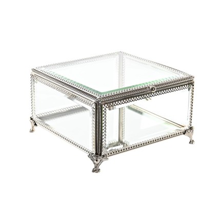 Doos-Juwelenkistje DKD Home Decor Kristal Metaal 16 x 16 x 10 cm Zilve