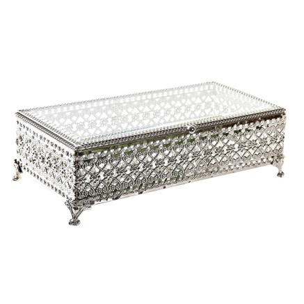 Doos-Juwelenkistje DKD Home Decor Kristal Zilverkleurig Metaal 25,5 x