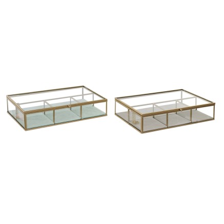 Caja-Joyero DKD Home Decor Cristal Metal Verde Gris claro (27 x 15 x 5