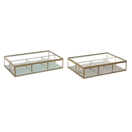 Doos-Juwelenkistje DKD Home Decor Kristal Metaal Groen Lichtgrijs (27