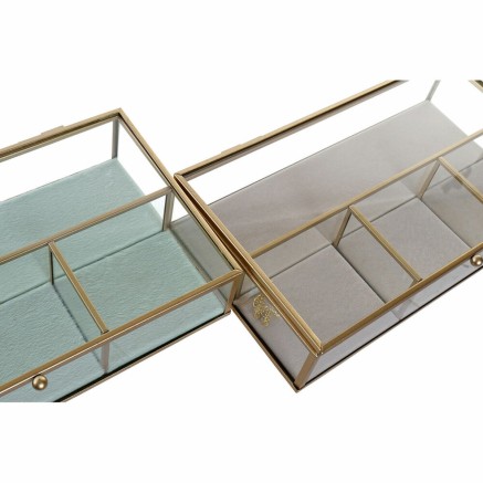 Boîte à bijoux DKD Home Decor Verre Métal Vert Gris clair (27 x 15 2
