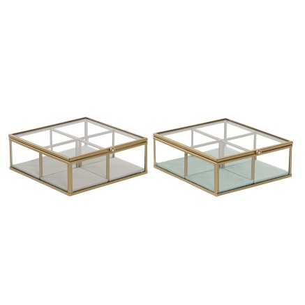 Boîte à bijoux DKD Home Decor Vert Gris clair Métal Verre 15 x 15 x