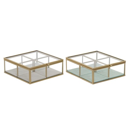 Caja-Joyero DKD Home Decor Verde Gris claro Metal Cristal 15 x 15 x 5,