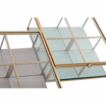 Doos-Juwelenkistje DKD Home Decor Groen Lichtgrijs Metaal Kristal 15 x 2