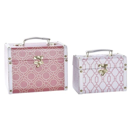 Juego de Cajas Decorativas DKD Home Decor Lienzo Madera Naranja Blanco